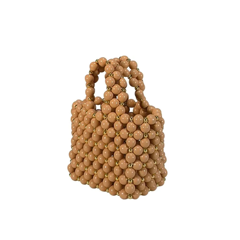 Vanina - Tan & Gold Beaded Mini Handbag